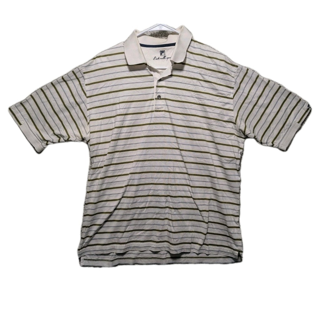 Fila Golf Polo Shirt Men's Size XL Beige Striped Short Sleeve Collared